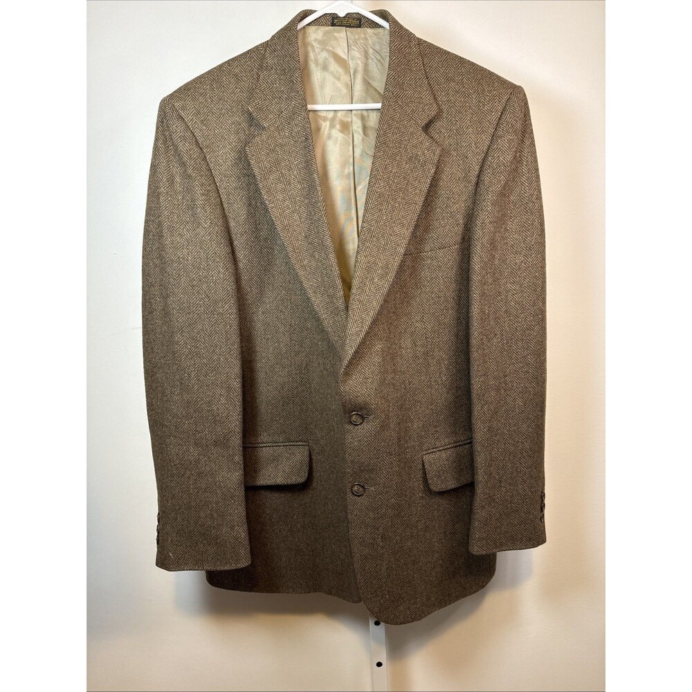 Vintage Barrington Tweed Herringbone Blazer Sport Coat Pure Wool 42L Brown Exc
